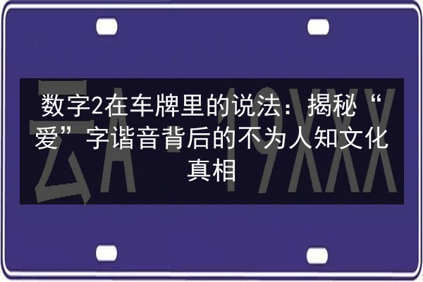 数字2在车牌里的说法:揭秘“爱”字谐音背后的不为人知文化真相 第2张 数字2在车牌里的说法:揭秘“爱”字谐音背后的不为人知文化真相 第2张