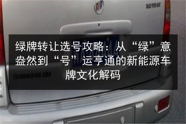 绿牌转让选号攻略：从“绿”意盎然到“号”运亨通的新能源车牌文化解码