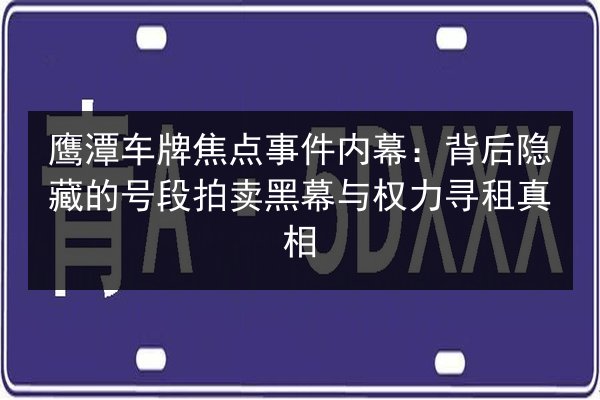 鹰潭车牌焦点事件内幕：背后隐藏的号段拍卖黑幕与权力寻租真相