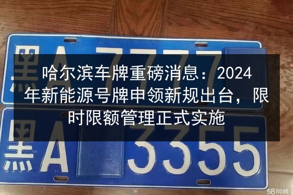 哈尔滨车牌重磅消息：2024年新能源号牌申领新规出台，限时限额管理正式实施