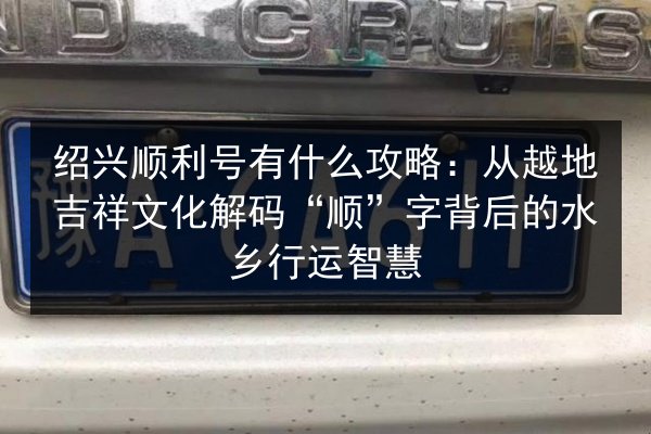 绍兴顺利号有什么攻略：从越地吉祥文化解码“顺”字背后的水乡行运智慧 第3张