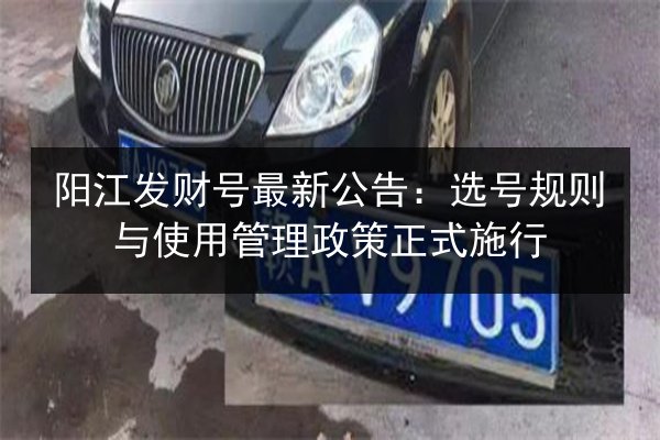 阳江发财号最新公告：选号规则与使用管理政策正式施行