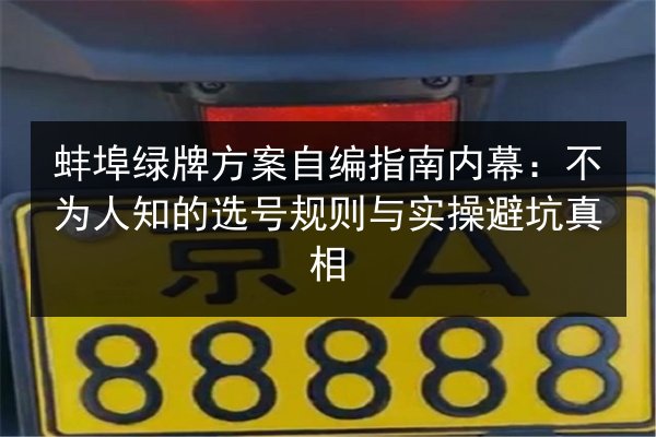 蚌埠绿牌方案自编指南内幕：不为人知的选号规则与实操避坑真相