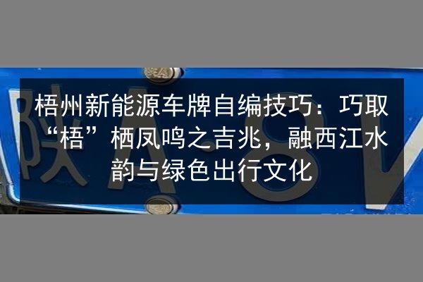 梧州新能源车牌自编技巧：巧取“梧”栖凤鸣之吉兆，融西江水韵与绿色出行文化 第2张