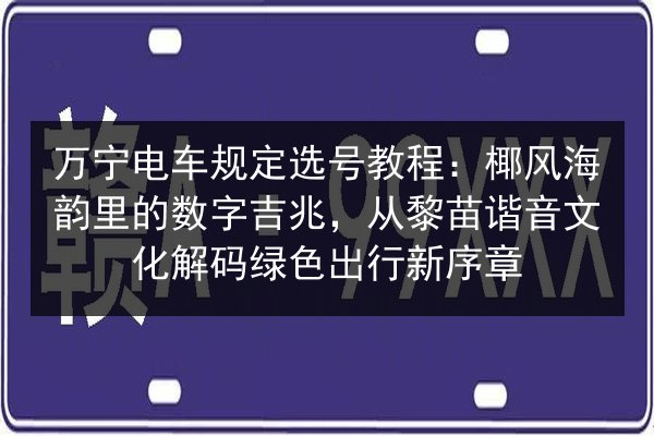 万宁电车规定选号教程:椰风海韵里的数字吉兆,从黎苗谐音文化解码绿色出行新序章 第3张 万宁电车规定选号教程:椰风海韵里的数字吉兆,从黎苗谐音文化解码绿色出行新序章 第3张