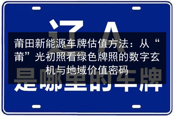 莆田新能源车牌估值方法:从“莆”光初照看绿色牌照的数字玄机与地域价值密码 第3张 莆田新能源车牌估值方法:从“莆”光初照看绿色牌照的数字玄机与地域价值密码 第3张
