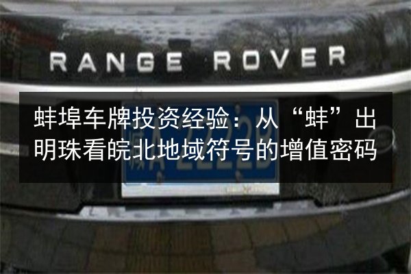 蚌埠车牌投资经验：从“蚌”出明珠看皖北地域符号的增值密码