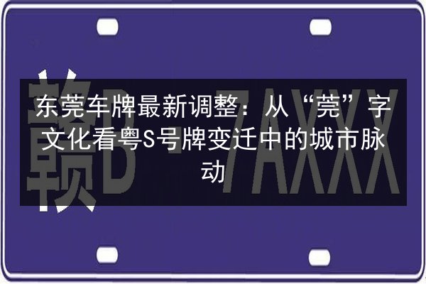 东莞车牌最新调整：从“莞”字文化看粤S号牌变迁中的城市脉动