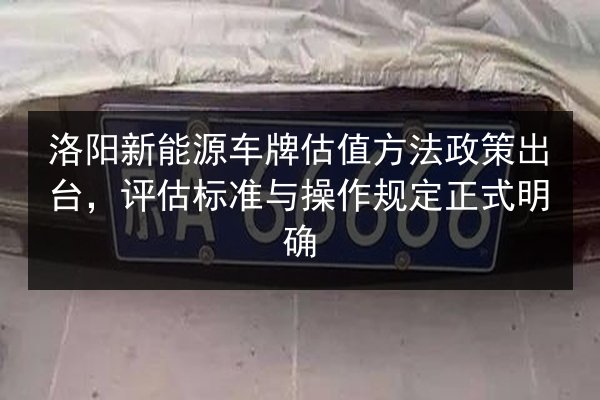 洛阳新能源车牌估值方法政策出台，评估标准与操作规定正式明确
