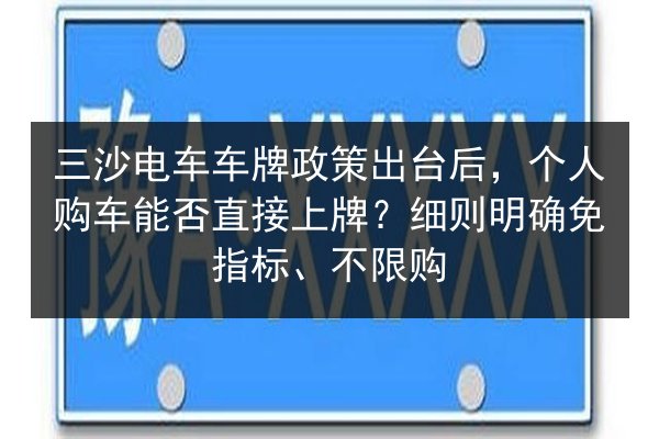 三沙电车车牌政策出台后，个人购车能否直接上牌？细则明确免指标、不限购