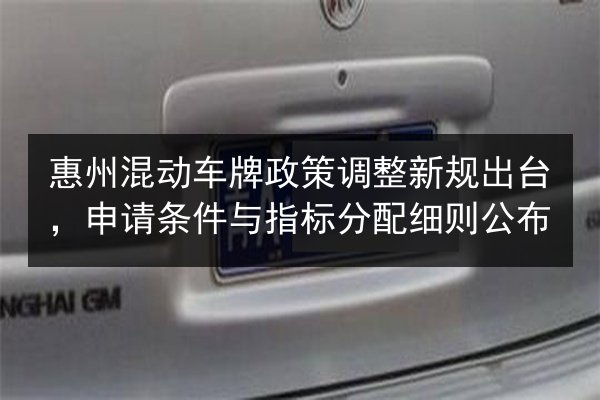 惠州混动车牌政策调整新规出台，申请条件与指标分配细则公布