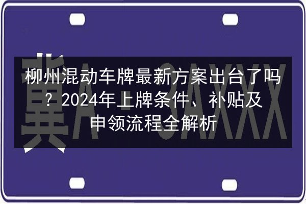 柳州混动车牌最新方案出台了吗?2024年上牌条件、补贴及申领流程全解析 第2张 柳州混动车牌最新方案出台了吗?2024年上牌条件、补贴及申领流程全解析 第2张