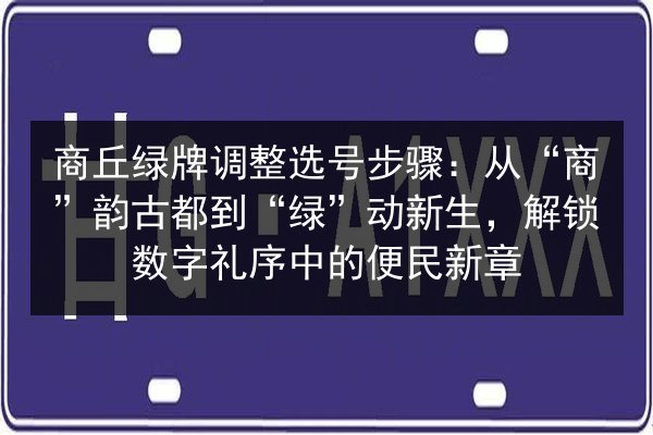 商丘绿牌调整选号步骤:从“商”韵古都到“绿”动新生,解锁数字礼序中的便民新章 第3张 商丘绿牌调整选号步骤:从“商”韵古都到“绿”动新生,解锁数字礼序中的便民新章 第3张