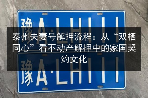 泰州夫妻号解押流程:从“双栖同心”看不动产解押中的家国契约文化 第3张 泰州夫妻号解押流程:从“双栖同心”看不动产解押中的家国契约文化 第3张