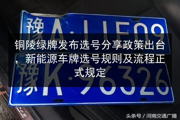 铜陵绿牌发布选号分享政策出台，新能源车牌选号规则及流程正式规定