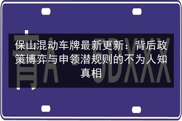 保山混动车牌最新更新：背后政策博弈与申领潜规则的不为人知真相 第3张