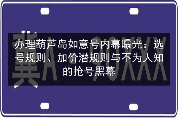 办理葫芦岛如意号内幕曝光：选号规则、加价潜规则与不为人知的抢号黑幕
