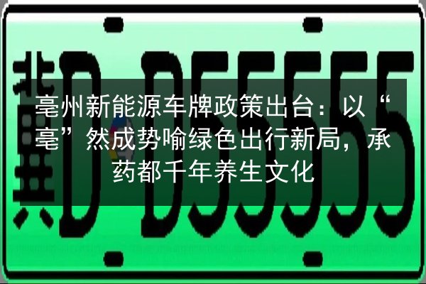 亳州新能源车牌政策出台:以“亳”然成势喻绿色出行新局,承药都千年养生文化 第2张 亳州新能源车牌政策出台:以“亳”然成势喻绿色出行新局,承药都千年养生文化 第2张