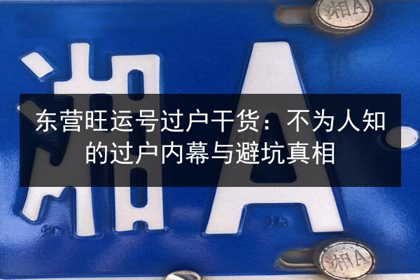 东营旺运号过户干货：不为人知的过户内幕与避坑真相 第2张