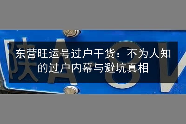 东营旺运号过户干货：不为人知的过户内幕与避坑真相 第3张