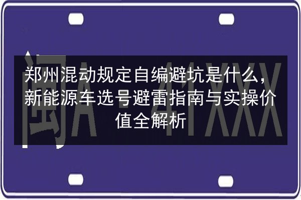 郑州混动规定自编避坑是什么，新能源车选号避雷指南与实操价值全解析 第2张