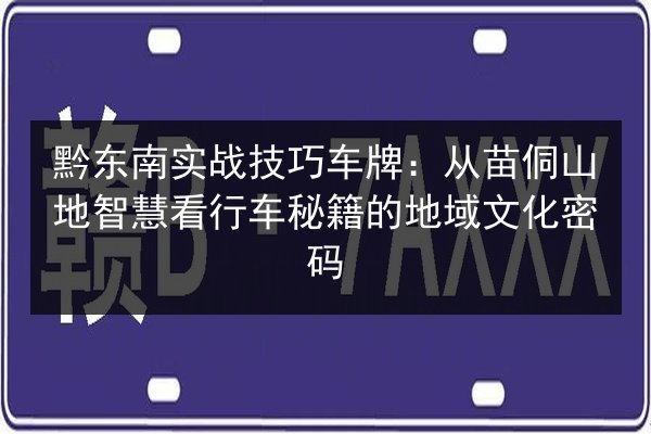 黔东南实战技巧车牌：从苗侗山地智慧看行车秘籍的地域文化密码