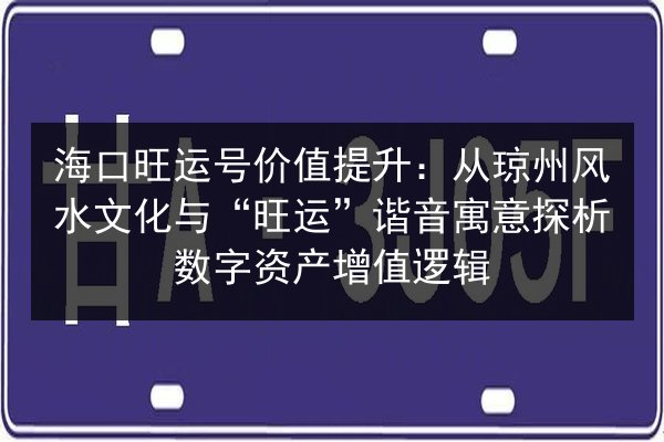 海口旺运号价值提升：从琼州风水文化与“旺运”谐音寓意探析数字资产增值逻辑