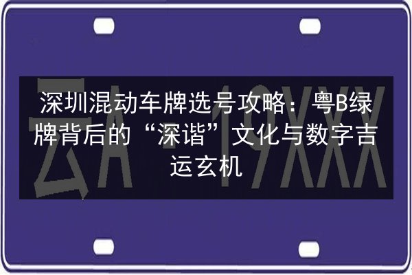 深圳混动车牌选号攻略：粤B绿牌背后的“深谐”文化与数字吉运玄机 第2张