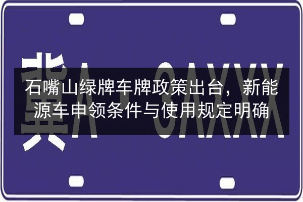 石嘴山绿牌车牌政策出台，新能源车申领条件与使用规定明确