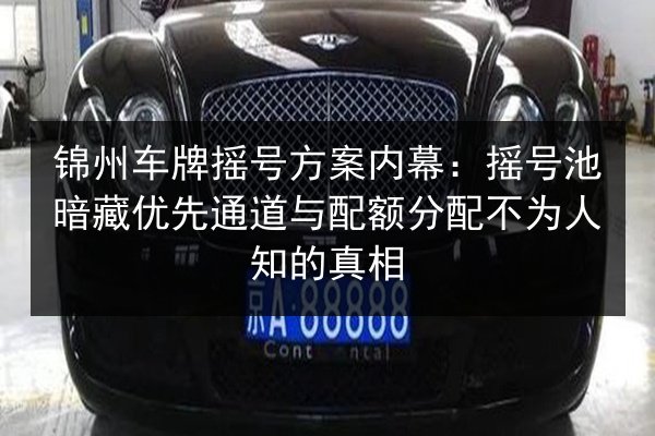 锦州车牌摇号方案内幕：摇号池暗藏优先通道与配额分配不为人知的真相