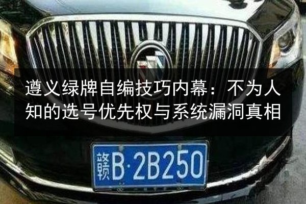 遵义绿牌自编技巧内幕：不为人知的选号优先权与系统漏洞真相