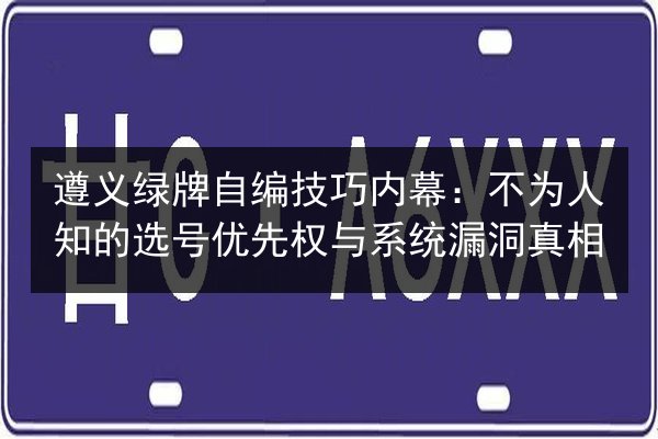 遵义绿牌自编技巧内幕：不为人知的选号优先权与系统漏洞真相 第2张