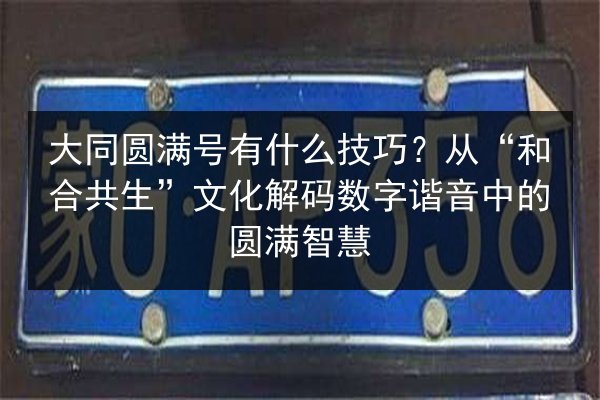 大同圆满号有什么技巧？从“和合共生”文化解码数字谐音中的圆满智慧
