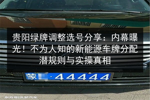 贵阳绿牌调整选号分享：内幕曝光！不为人知的新能源车牌分配潜规则与实操真相