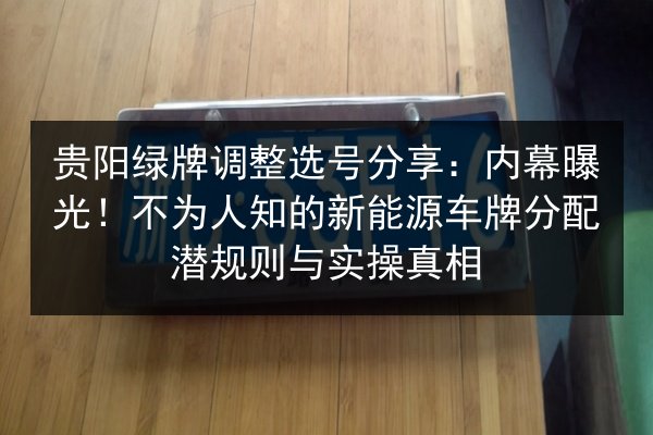 贵阳绿牌调整选号分享:内幕曝光!不为人知的新能源车牌分配潜规则与实操真相 第3张 贵阳绿牌调整选号分享:内幕曝光!不为人知的新能源车牌分配潜规则与实操真相 第3张