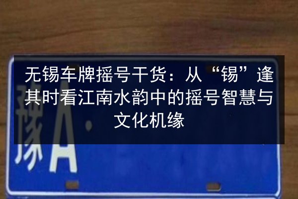 无锡车牌摇号干货：从“锡”逢其时看江南水韵中的摇号智慧与文化机缘 第2张
