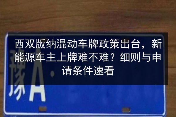 西双版纳混动车牌政策出台，新能源车主上牌难不难？细则与申请条件速看