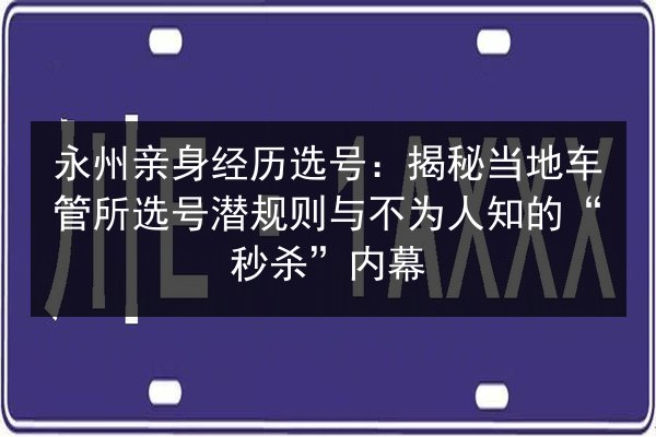 永州亲身经历选号:揭秘当地车管所选号潜规则与不为人知的“秒杀”内幕 第2张 永州亲身经历选号:揭秘当地车管所选号潜规则与不为人知的“秒杀”内幕 第2张
