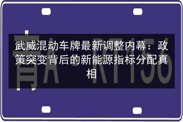 武威混动车牌最新调整内幕：政策突变背后的新能源指标分配真相 第2张