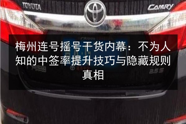 梅州连号摇号干货内幕:不为人知的中签率提升技巧与隐藏规则真相 第3张 梅州连号摇号干货内幕:不为人知的中签率提升技巧与隐藏规则真相 第3张