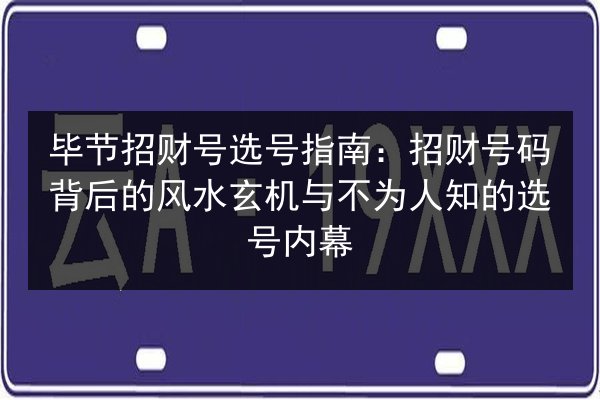 毕节招财号选号指南：招财号码背后的风水玄机与不为人知的选号内幕
