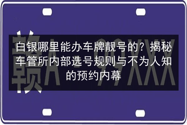 白银哪里能办车牌靓号的?揭秘车管所内部选号规则与不为人知的预约内幕 第2张 白银哪里能办车牌靓号的?揭秘车管所内部选号规则与不为人知的预约内幕 第2张