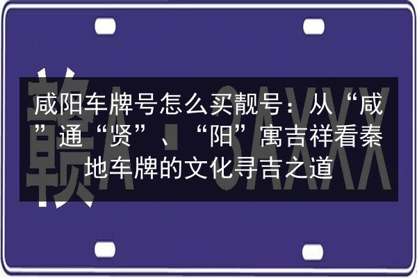 咸阳车牌号怎么买靓号:从“咸”通“贤”、“阳”寓吉祥看秦地车牌的文化寻吉之道 第3张 咸阳车牌号怎么买靓号:从“咸”通“贤”、“阳”寓吉祥看秦地车牌的文化寻吉之道 第3张