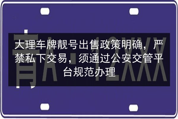 大理车牌靓号出售政策明确，严禁私下交易，须通过公安交管平台规范办理