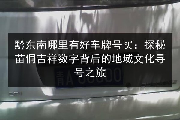 黔东南哪里有好车牌号买：探秘苗侗吉祥数字背后的地域文化寻号之旅 第2张