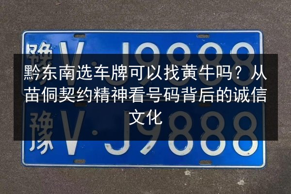 黔东南选车牌可以找黄牛吗?从苗侗契约精神看号码背后的诚信文化 第2张 黔东南选车牌可以找黄牛吗?从苗侗契约精神看号码背后的诚信文化 第2张