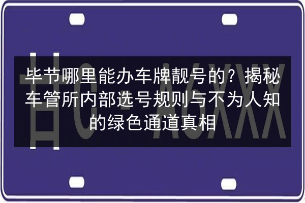 毕节哪里能办车牌靓号的?揭秘车管所内部选号规则与不为人知的绿色通道真相 第2张 毕节哪里能办车牌靓号的?揭秘车管所内部选号规则与不为人知的绿色通道真相 第2张