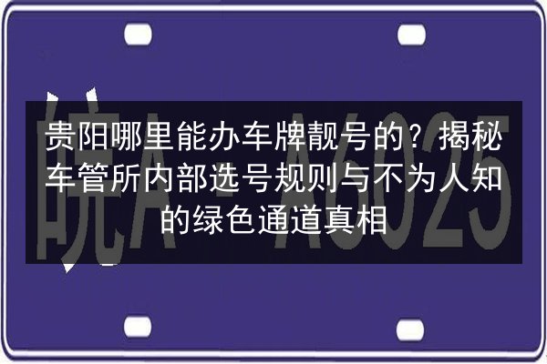 贵阳哪里能办车牌靓号的？揭秘车管所内部选号规则与不为人知的绿色通道真相