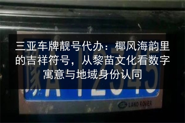 三亚车牌靓号代办:椰风海韵里的吉祥符号,从黎苗文化看数字寓意与地域身份认同 第2张 三亚车牌靓号代办:椰风海韵里的吉祥符号,从黎苗文化看数字寓意与地域身份认同 第2张