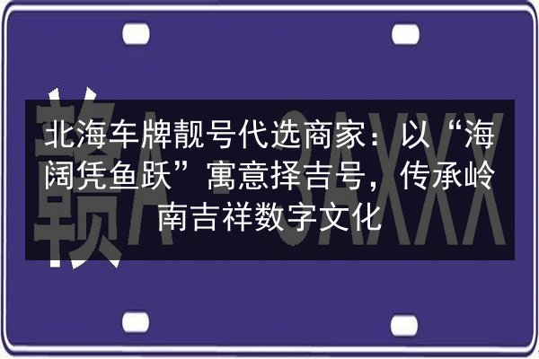 北海车牌靓号代选商家:以“海阔凭鱼跃”寓意择吉号,传承岭南吉祥数字文化 第2张 北海车牌靓号代选商家:以“海阔凭鱼跃”寓意择吉号,传承岭南吉祥数字文化 第2张